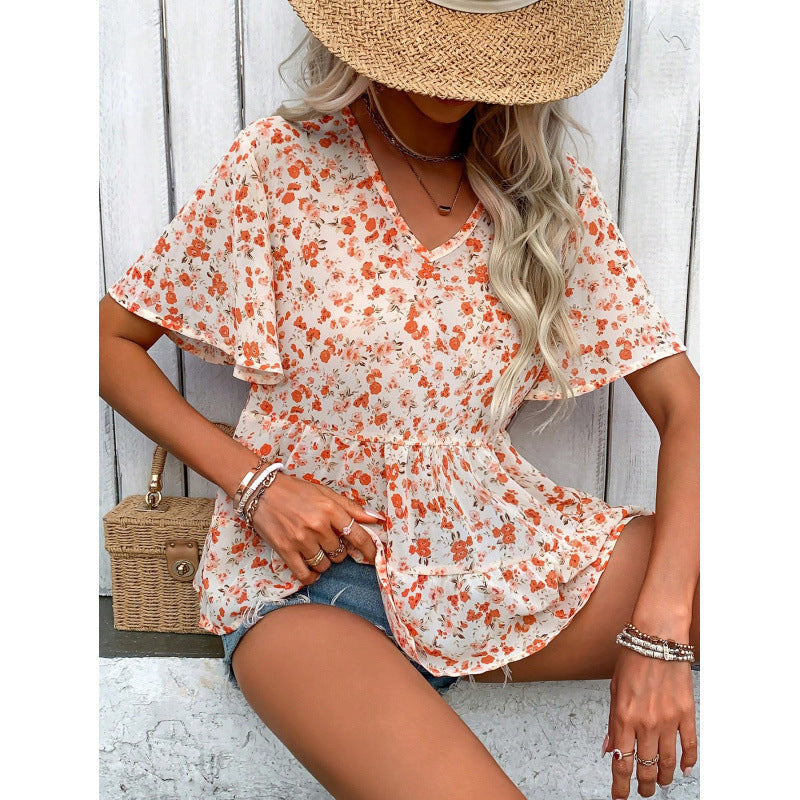 Blouse femme avec coupe à volants et motif floral Heidi-Mode