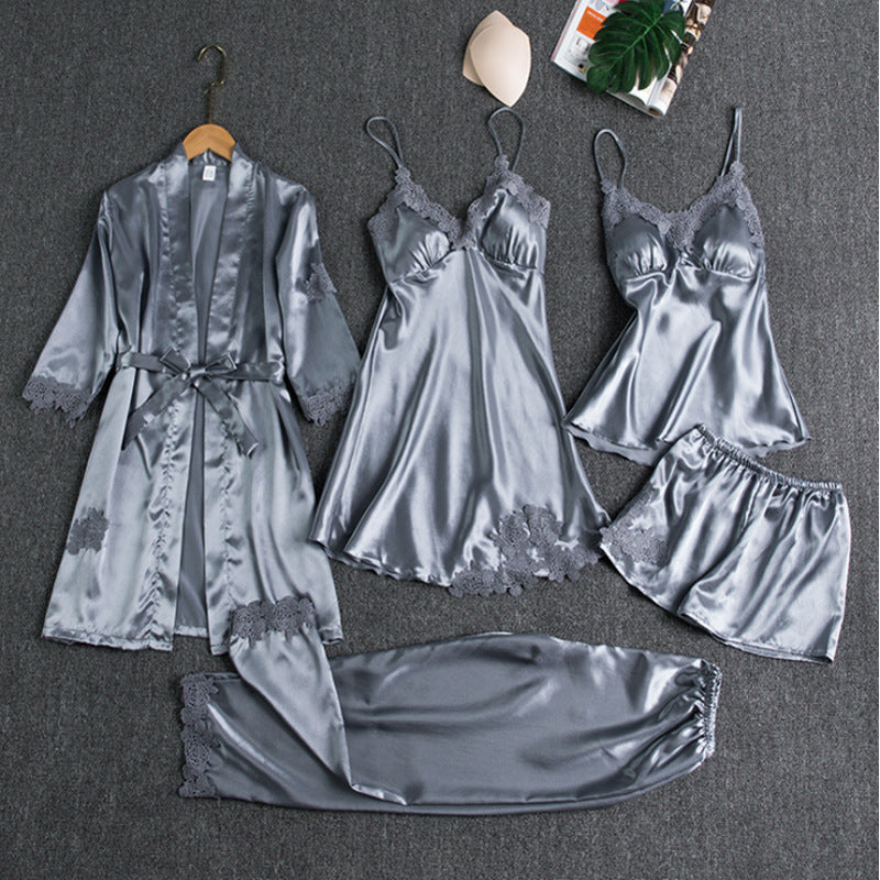 Ensemble de Pyjamas pour Femmes 5 Pièces avec Dentelle et Robe de Chambre