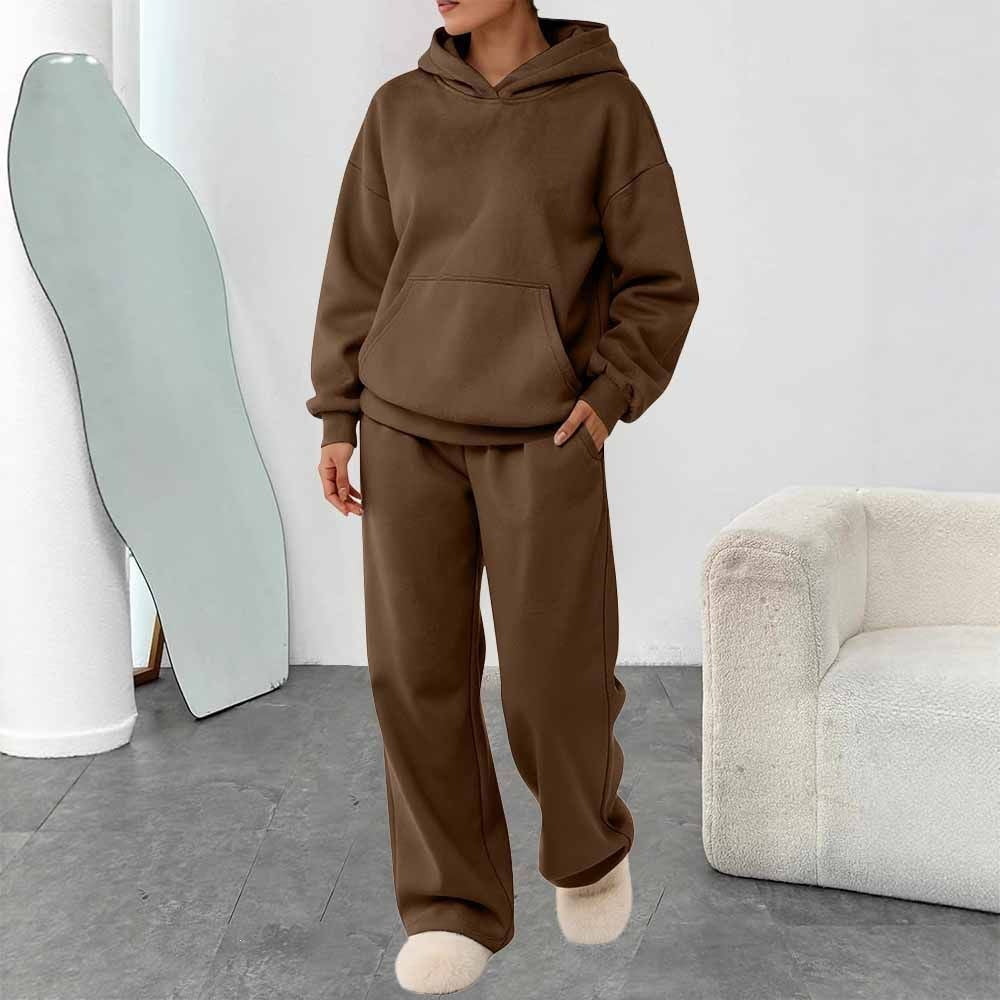 Ensemble de loisirs pour femmes en deux parties avec sweat à capuche, poche kangourou et pantalon de lounge droit en mélange de coton doux Echo Archiv
