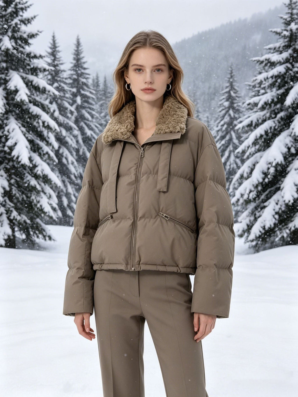 Veste courte matelassée pour femmes avec col Sherpa, col montant et fermeture éclair cachée Echo Archiv