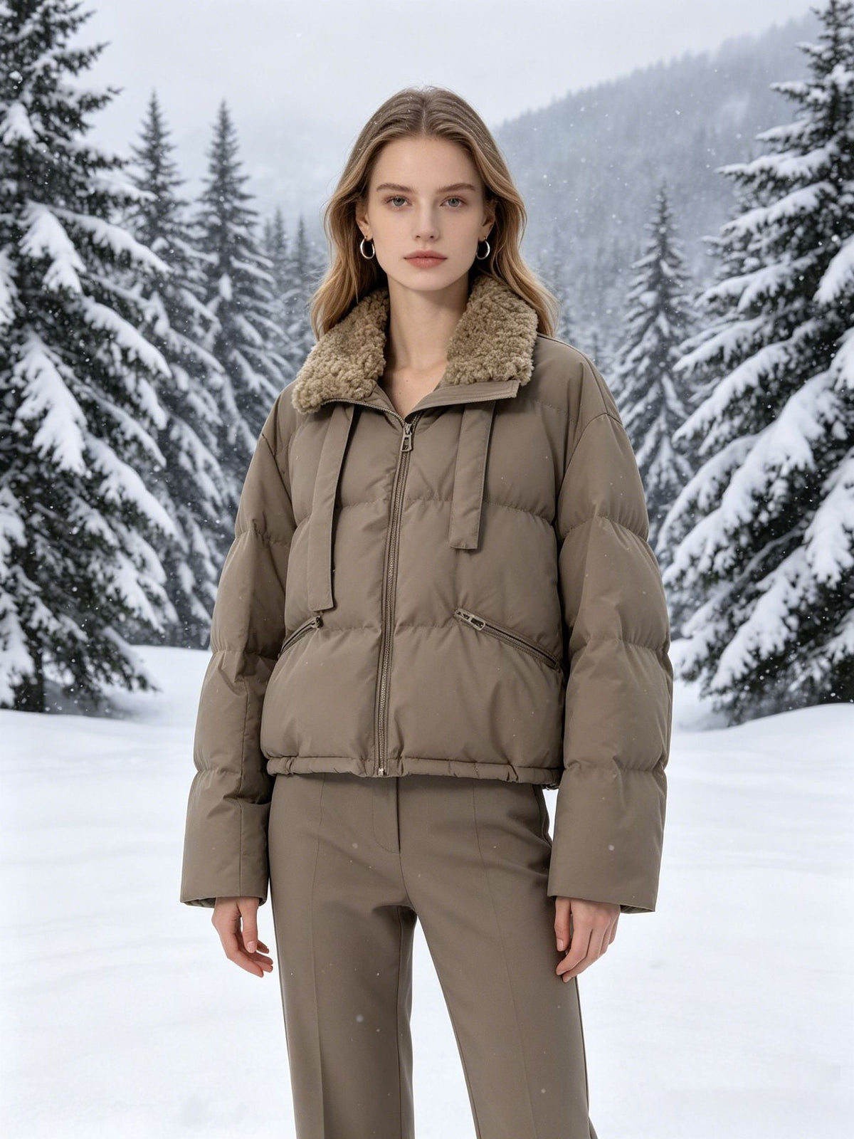 Veste courte matelassée pour femmes avec col Sherpa, col montant et fermeture éclair cachée Echo Archiv