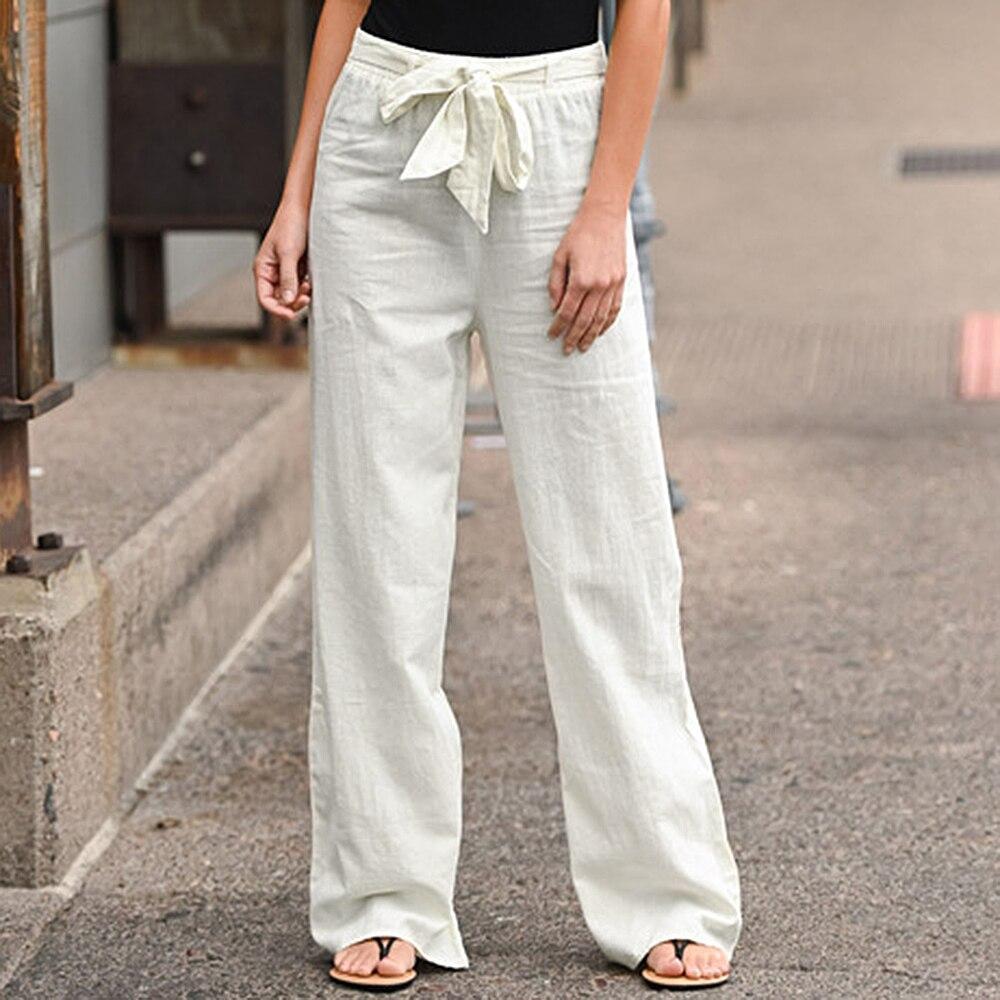 Pantalon large de lounge pour femmes avec taille élastique haute et cordon décoratif