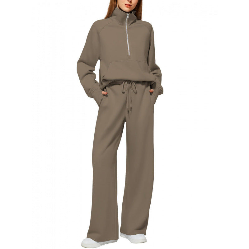 Ensemble de lounge pour femmes en deux parties avec demi-zip, col montant et pantalon palazzo ample Echoarchiv