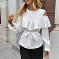 Blouse Élégante à Volants pour Femmes avec Épaules Dégagées et Ceinture à Nouer Echoarchiv