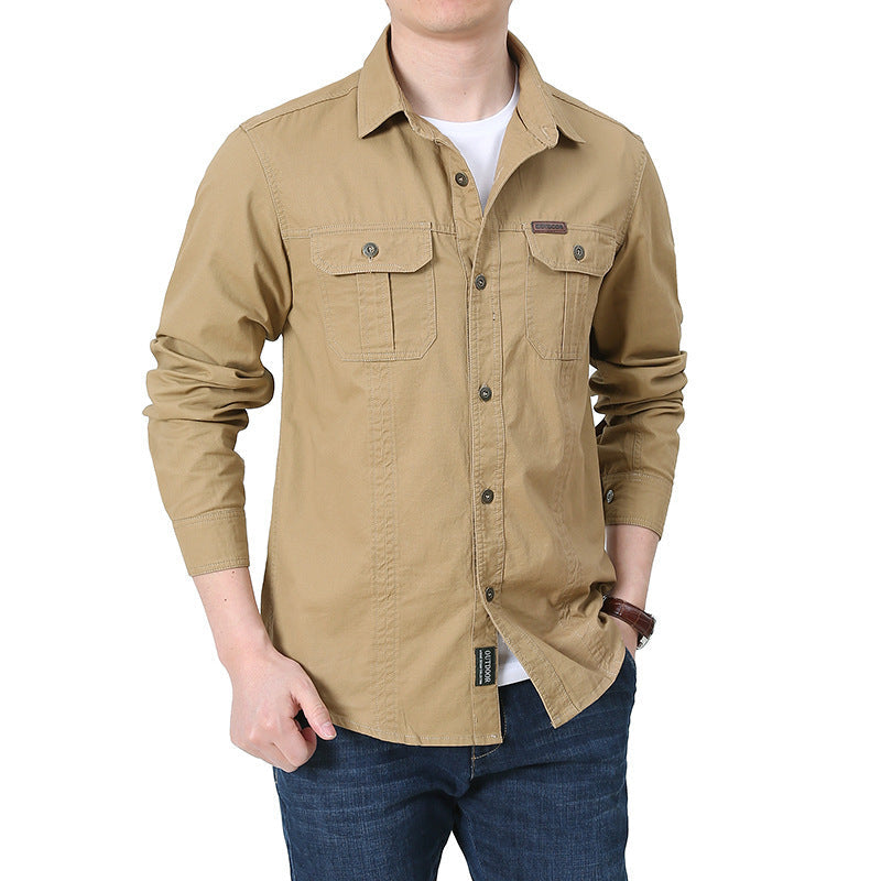 Chemise de travail urbaine pour hommes en twill de coton lavé avec poches poitrine doubles et coutures contrastées Echo Archiv