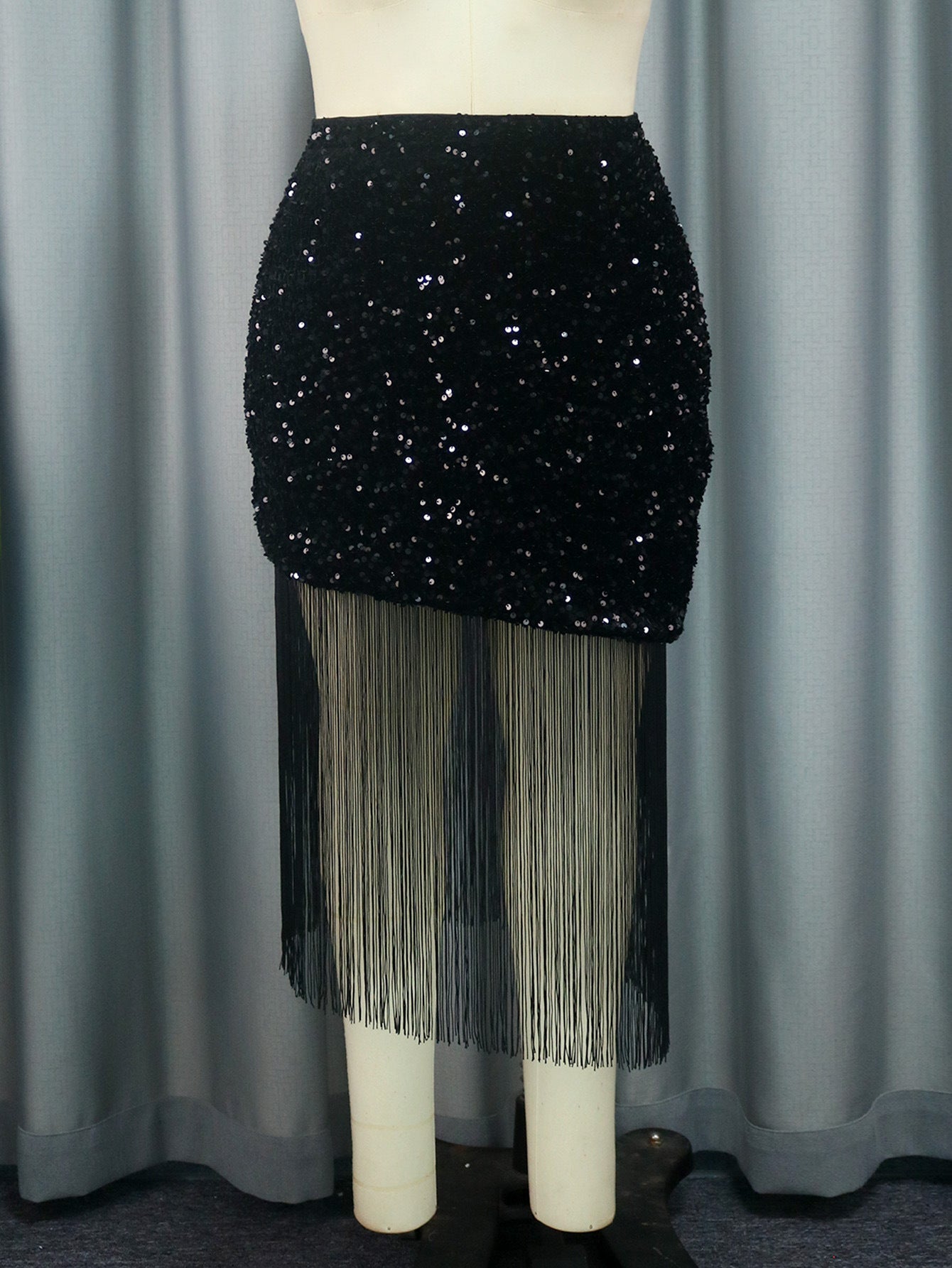 Jupe Glamour avec Paillettes et Franges R&B pour Femmes