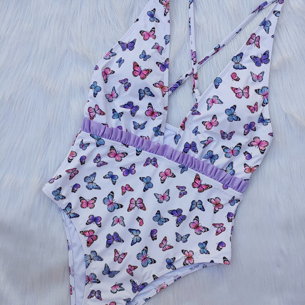 Maillot de bain femme taille haute avec imprimé papillon R&B