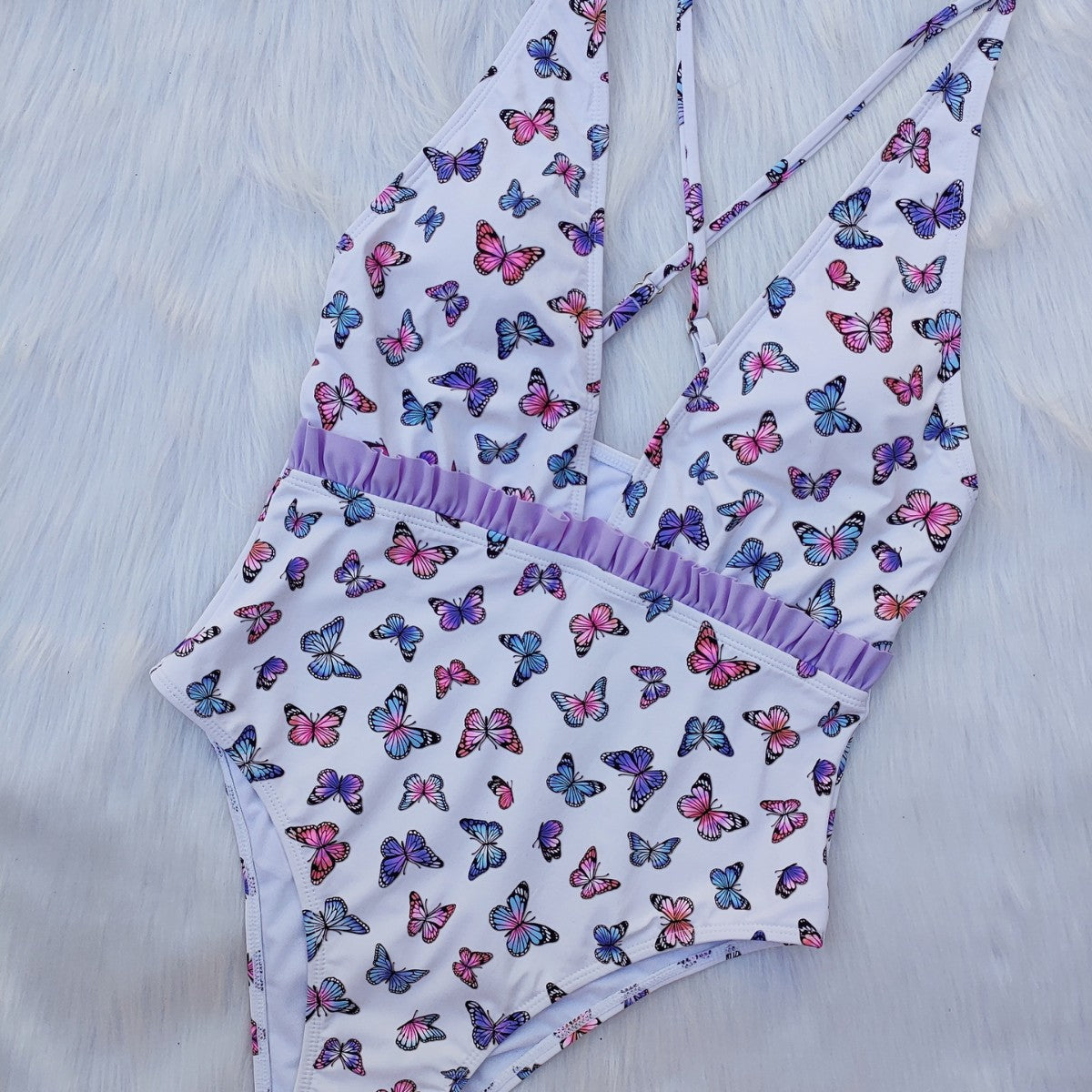 Maillot de bain femme taille haute avec imprimé papillon R&B