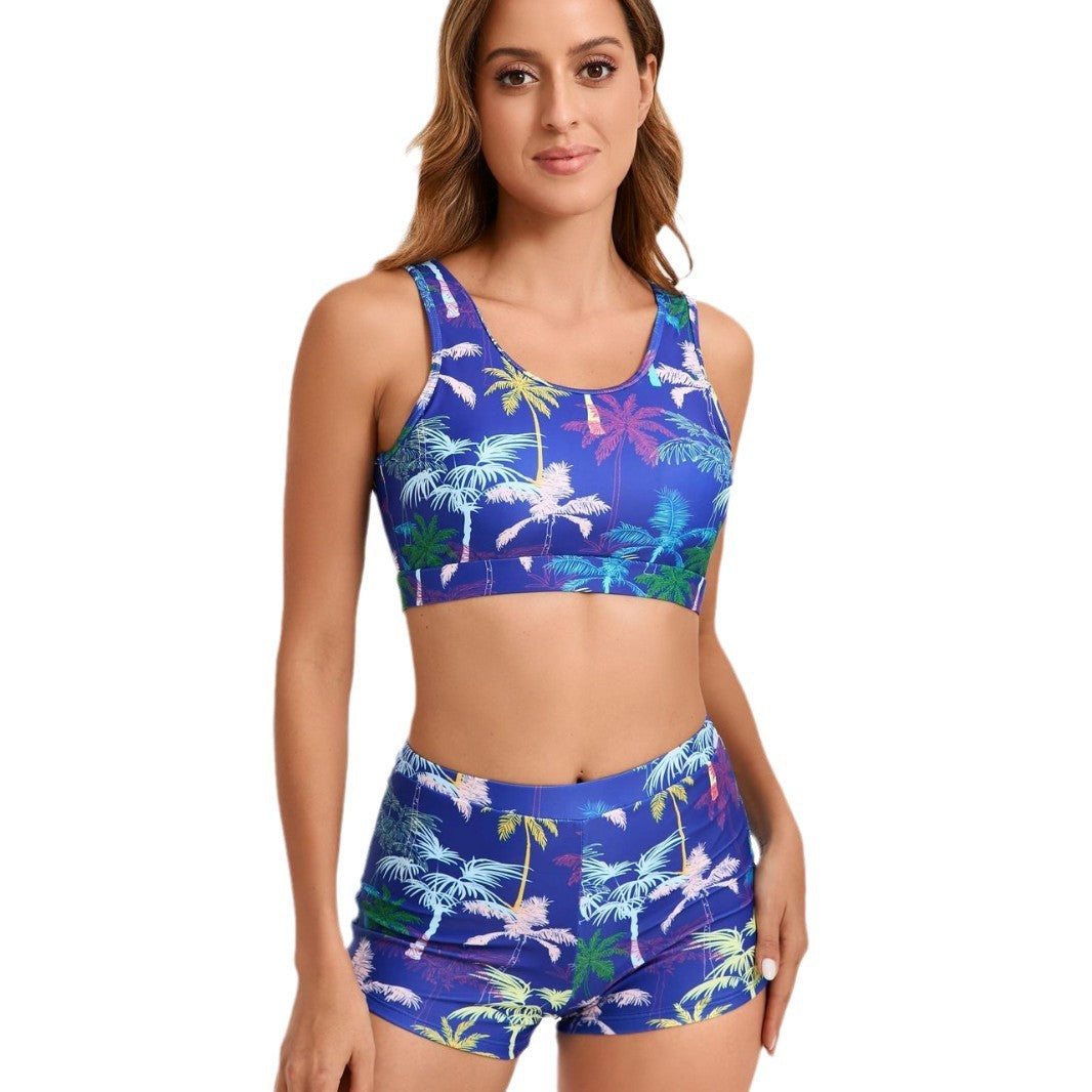Ensemble de bikini sportif pour femmes avec short confortable et élégant motif de palmiers Drune