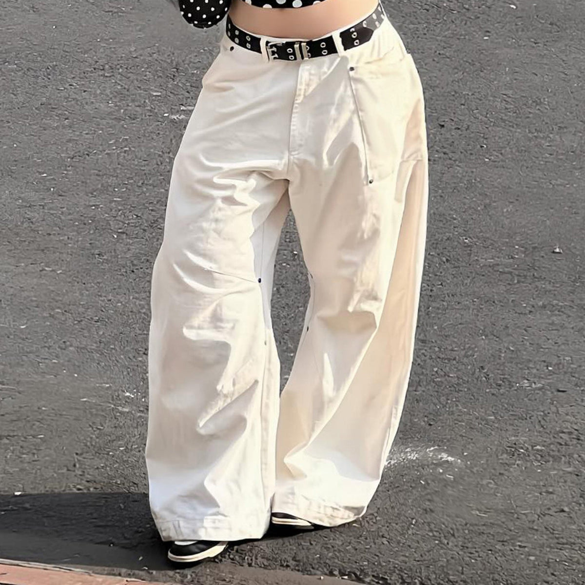 Pantalon en toile large taille haute pour femmes au style carpenter avec taille haute et poches plaquées Echo Archiv
