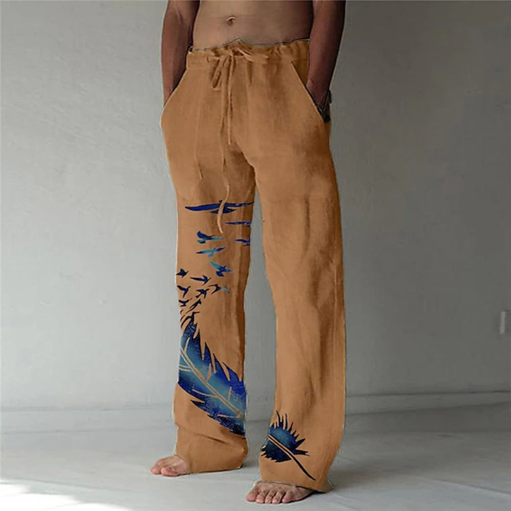 Pantalon d'été confortable pour femmes avec un design unique de plumes Echoarchiv