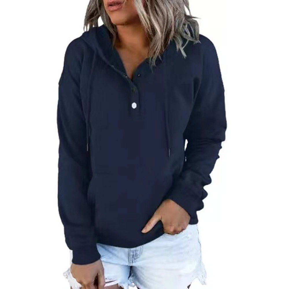 Sweat à capuche pour femmes avec patte de boutonnage Henley, poche kangourou et coupe décontractée Echoarchiv