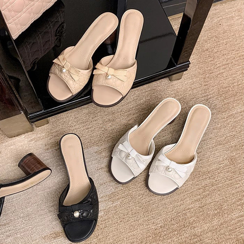 Mules élégantes pour femmes avec ornement en perles et talon confortable R&B