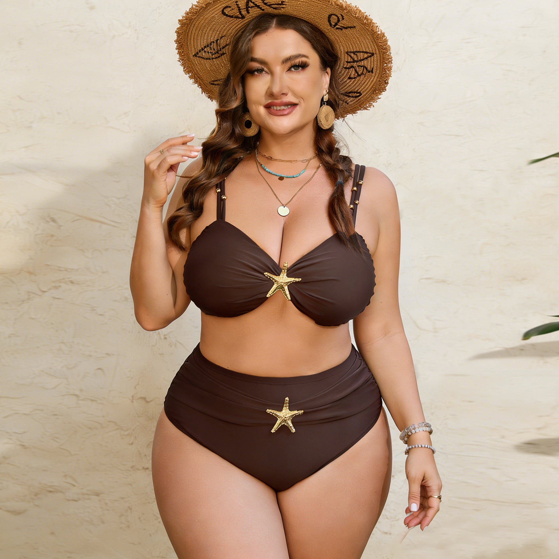 Ensemble de bikini taille haute pour femmes avec élégante application d'étoiles R&B