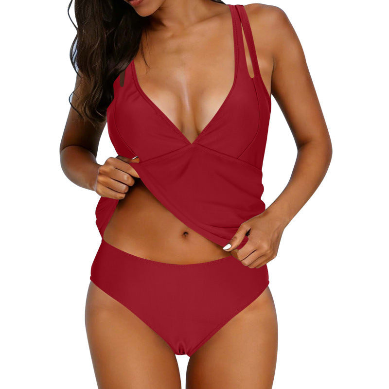 Ensemble tankini femme avec bretelles réglables et décolleté en V raffiné R&B
