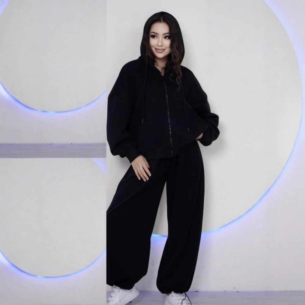 Ensemble de sweat à capuche surdimensionné pour femmes avec fermeture éclair et pantalon de jogging ample Echo Archiv