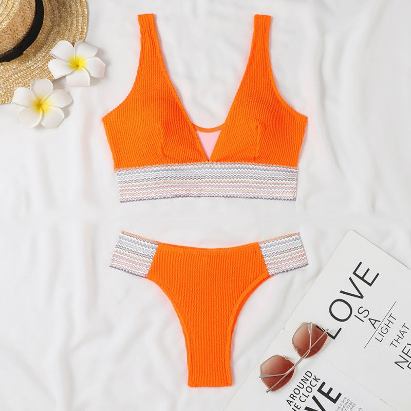 Ensemble de bikini à motifs vagues pour femmes avec décolleté en V profond R&B
