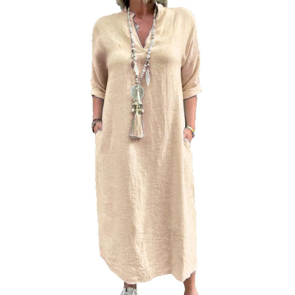 Robe Kaftan décontractée pour femmes avec poches latérales et décolleté en V tendance R&B