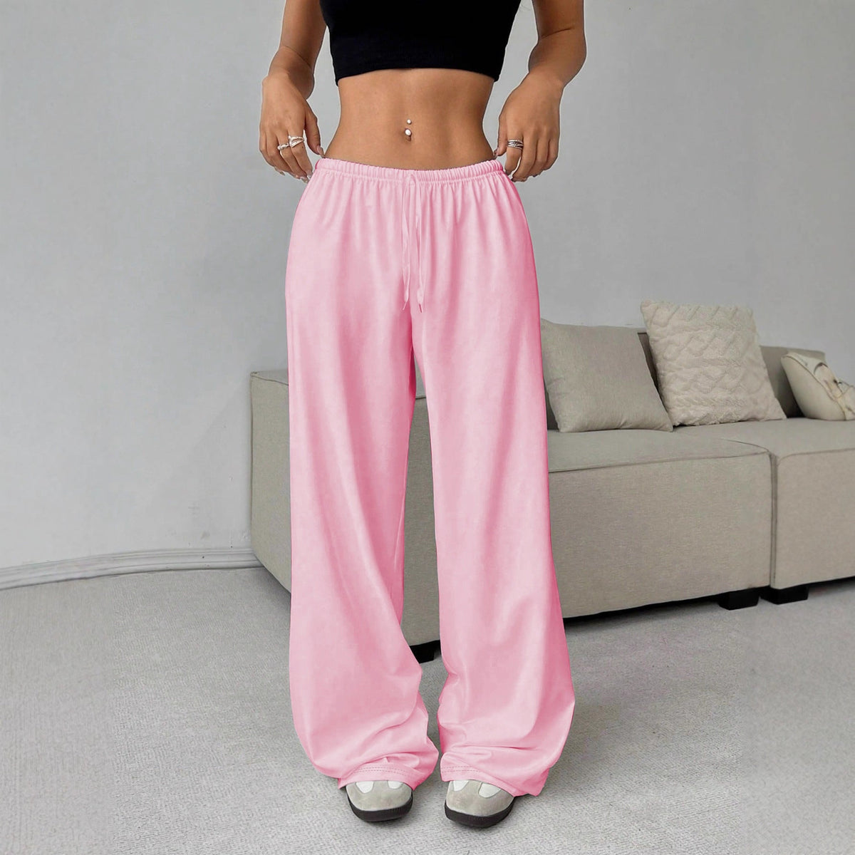 Pantalon Palazzo-Jogger taille haute pour femmes avec ceinture élastique, cordon de serrage et poches latérales Echo Archiv