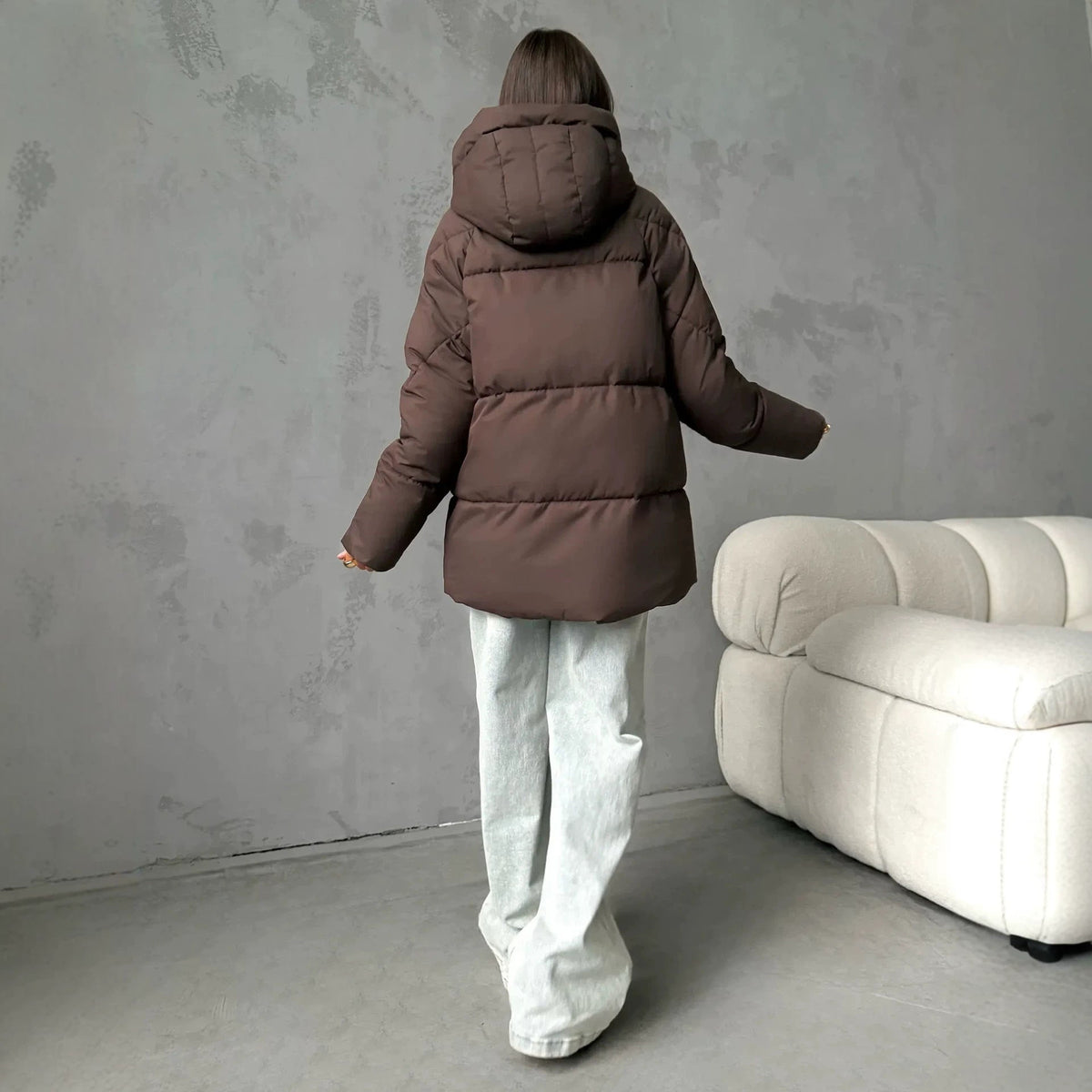 Veste matelassée oversize pour femmes avec capuche et poches intégrées