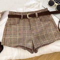 Shorts à carreaux pour femmes avec passants de ceinture R&B