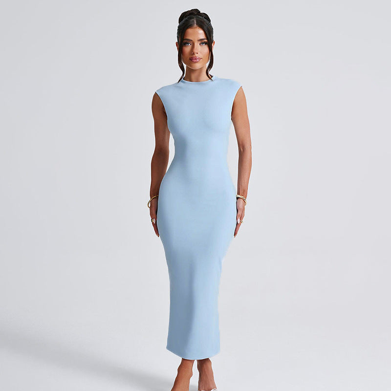 Robe maxi ajustée pour femmes avec col montant élégant R&B