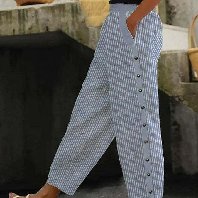 Pantalons culottes pour femmes avec taille élastique haute, fermeture à boutons sur le côté et poches Echoarchiv