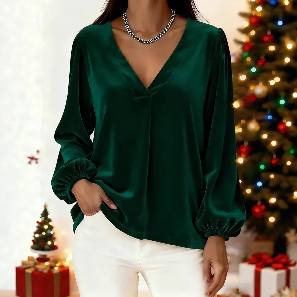 Blouse en velours élégante pour femmes avec décolleté en V