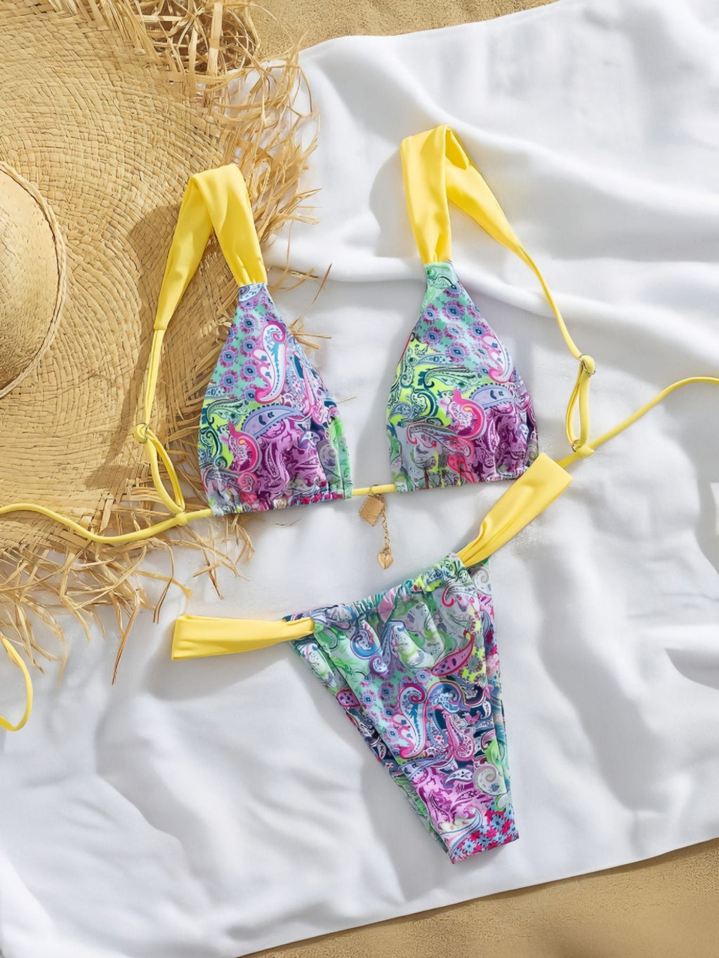 Bikini triangle pour femmes avec motif paisley coloré et bretelles réglables R&B