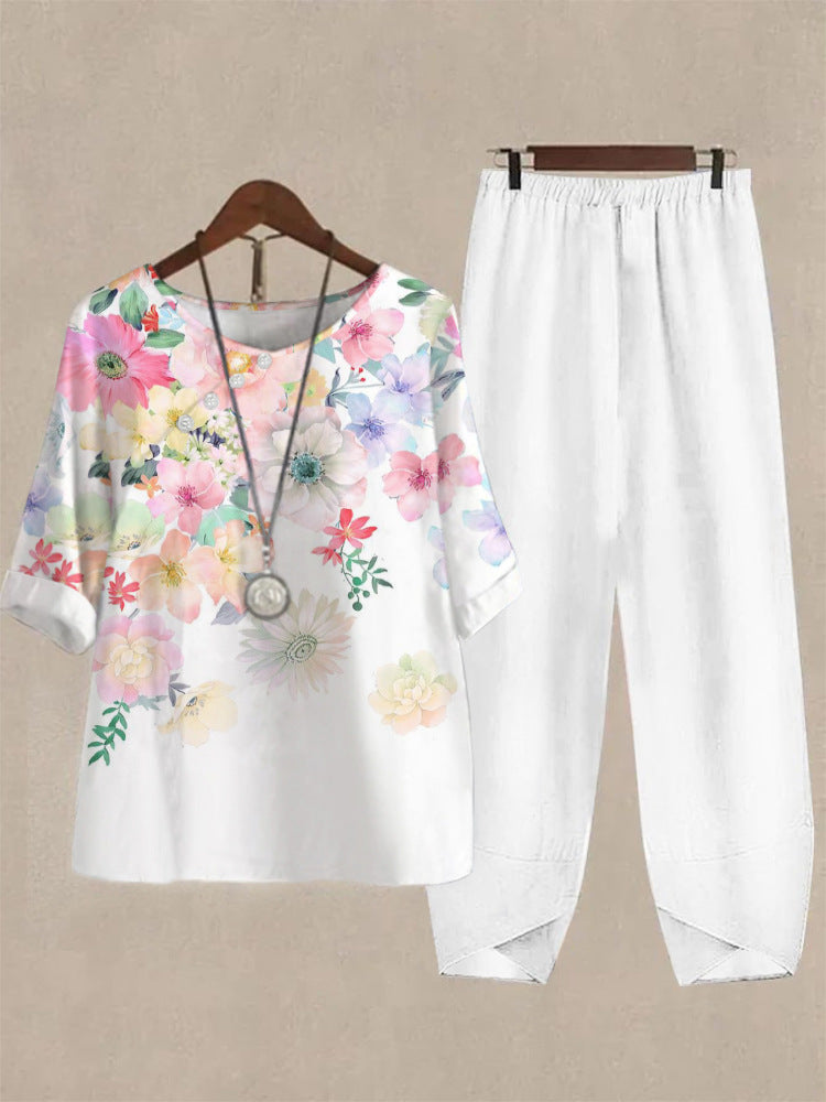 Haut de loisirs pour femmes avec motif floral et pantalon confortable R&B