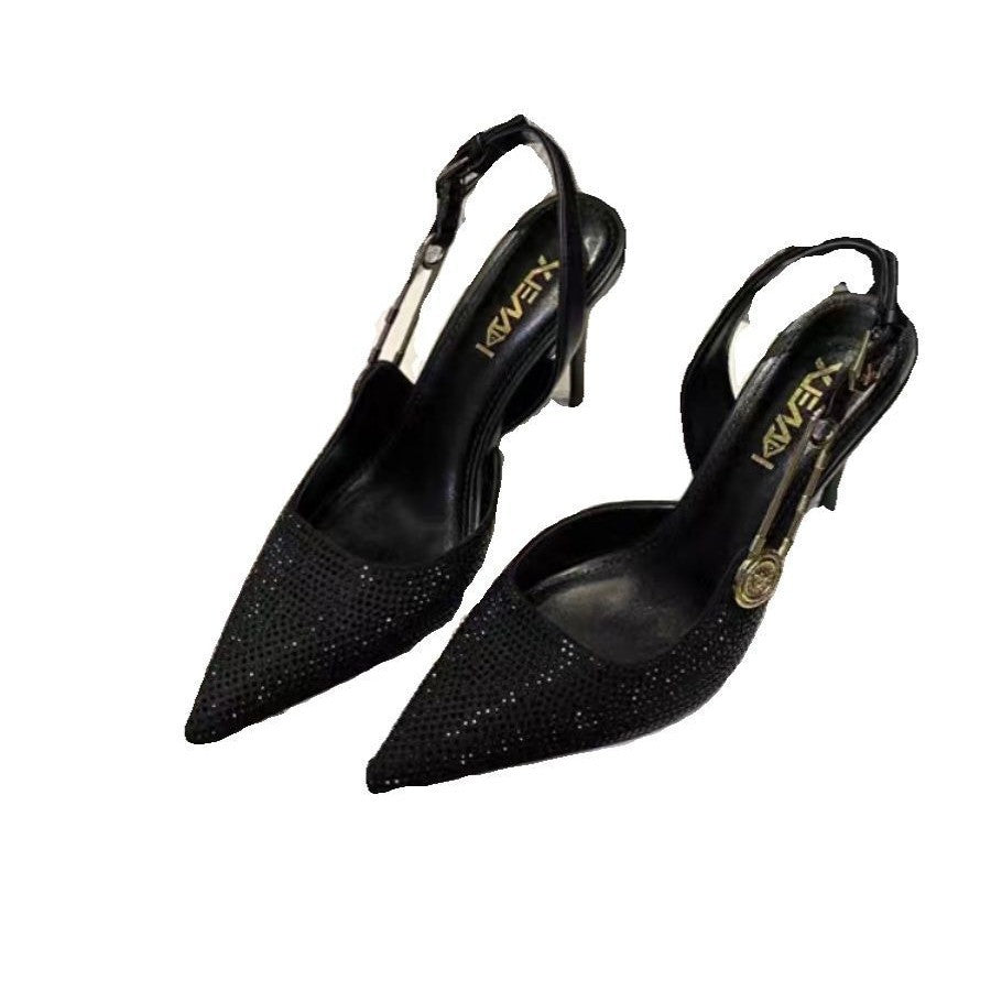Escarpins à talon ouvert pour femmes avec des accents scintillants en strass et un design de bride élégant R&B
