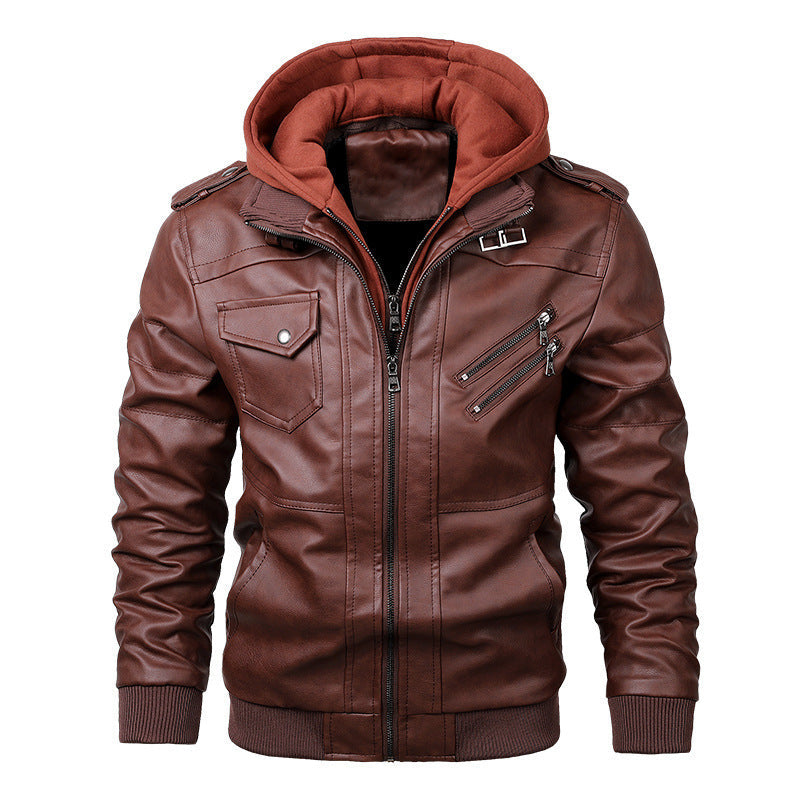 Veste en cuir pour hommes avec capuche, look vintage de biker et plusieurs poches zippées Echo Archiv