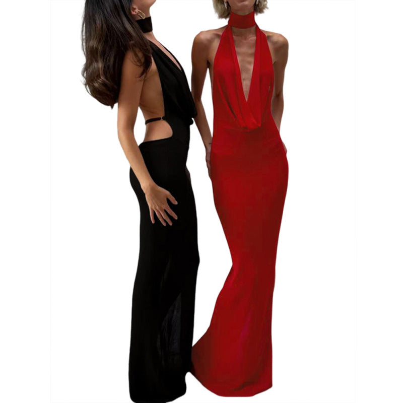 Robe maxi élégante pour femmes avec décolleté en V profond et découpes latérales Heidi-Mode