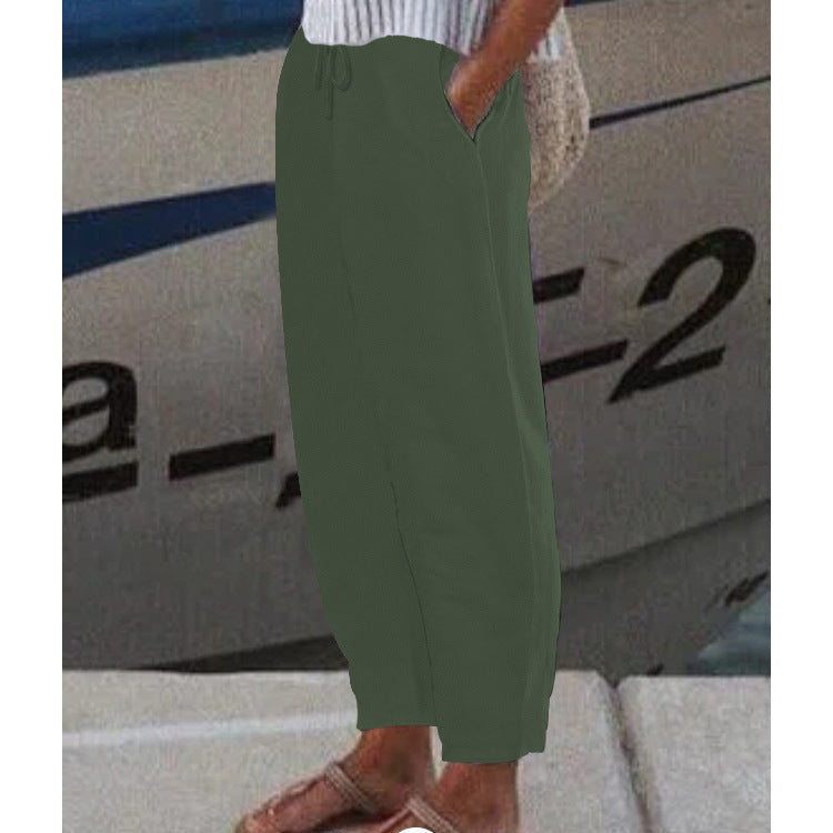 Pantalon Harem Femme Cheville avec Cordon, Poches Latérales et Taille Élastique Echoarchiv
