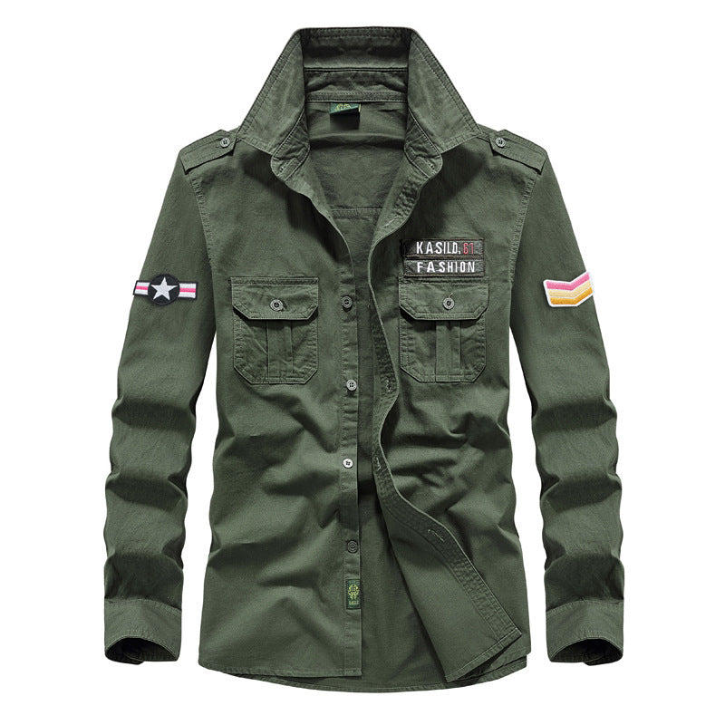 Chemise utilitaire à manches longues pour hommes avec poches poitrine, épaulettes et patchs décoratifs Echo Archiv