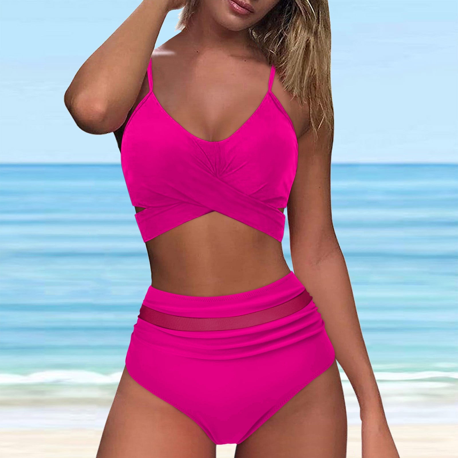 Ensemble de bikini taille haute pour femmes avec haut à nouer tendance R&B