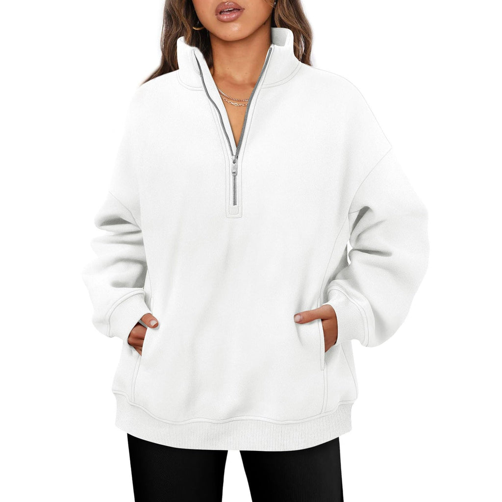 Pull demi-zip oversized pour femmes avec col montant, poche kangourou et bords côtelés Echo Archiv