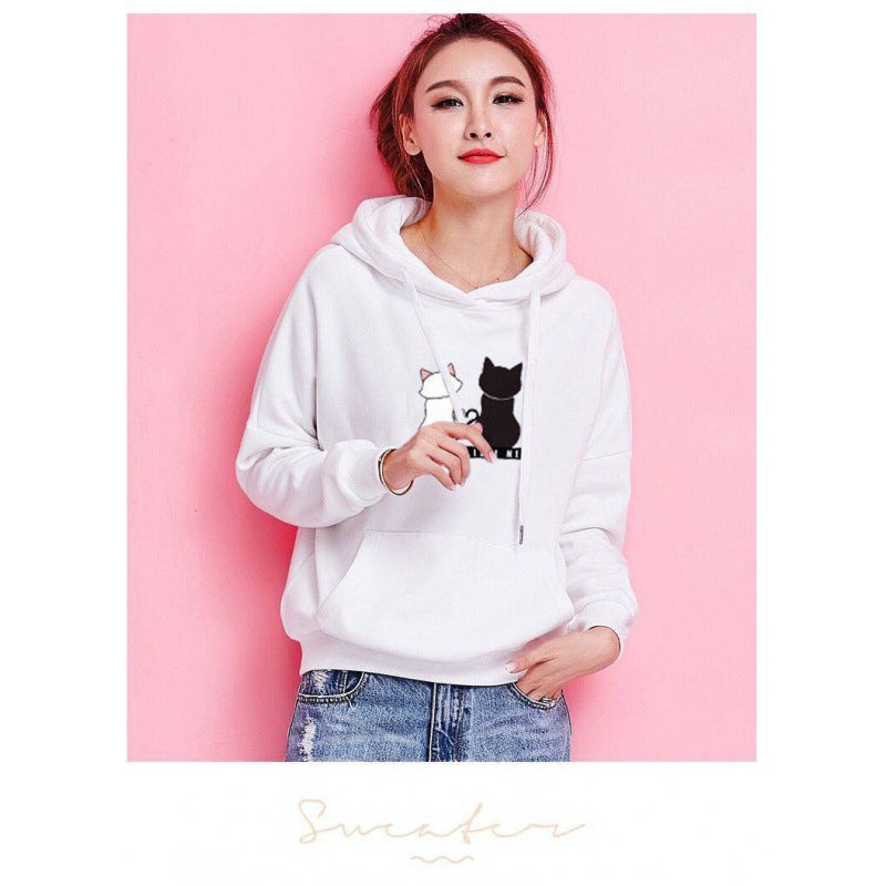 Sweat à capuche pour femmes avec imprimé de chat, coupe décontractée et poche kangourou Echo Archive