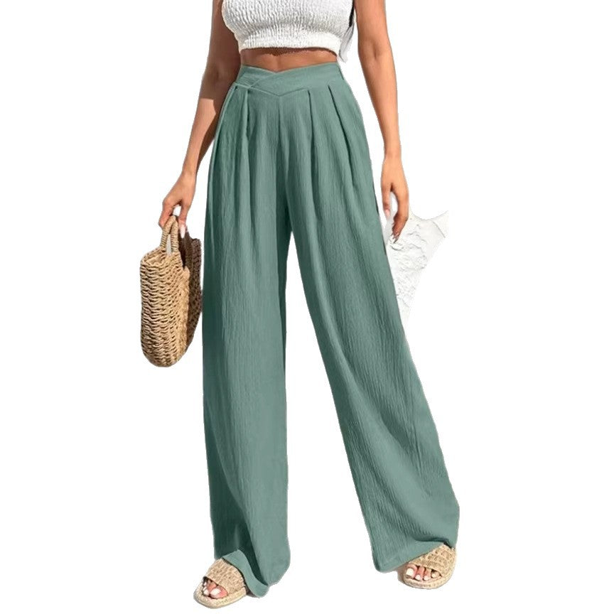 Pantalon en lin taille haute pour femmes avec jambe large et ps