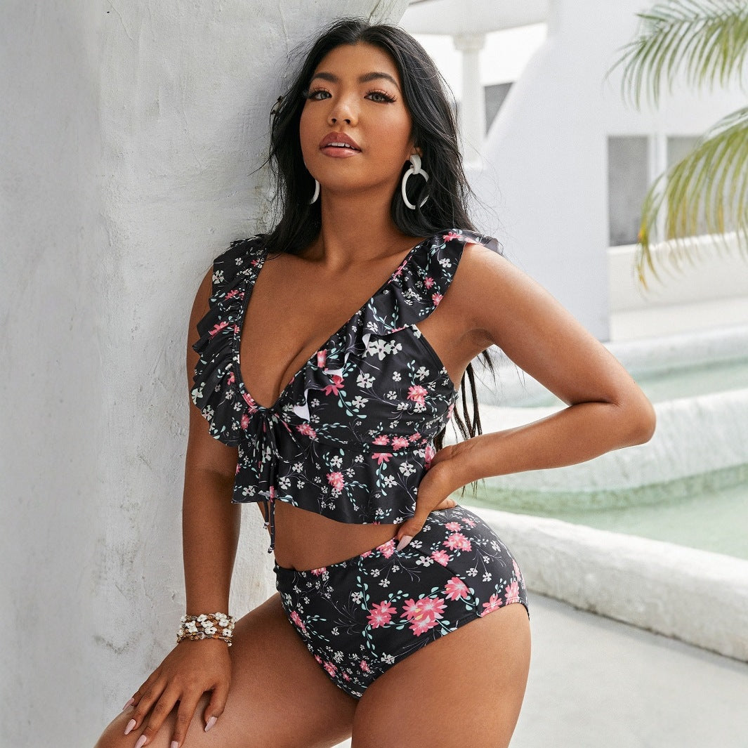 Ensemble de bikini taille haute pour femmes avec design de volants ludique R&B