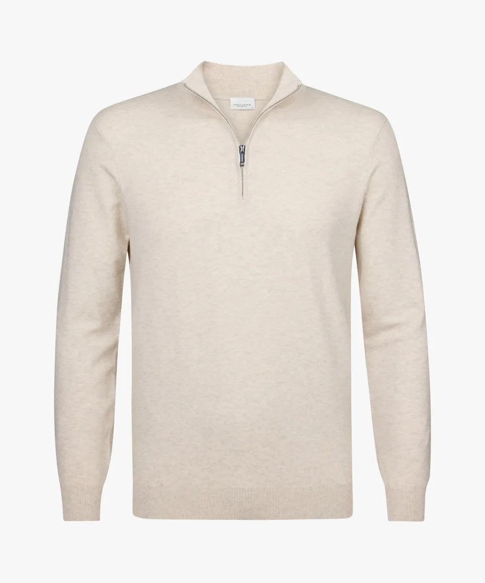 Pull Troyer pour hommes en mélange de merino avec fermeture éclair courte, ourlet côtelé - Echo Archiv