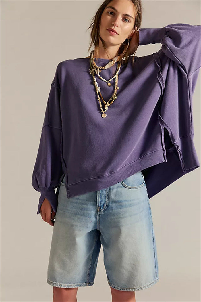 Sweatshirt oversized pour femmes avec manches ballon, coutures ouvertes et fentes latérales Echo Archiv