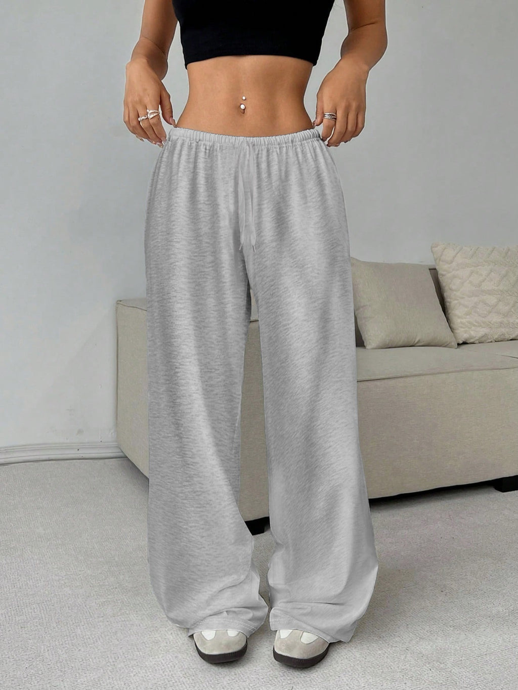 Pantalon Palazzo-Jogger taille haute pour femmes avec ceinture élastique, cordon de serrage et poches latérales Echo Archiv