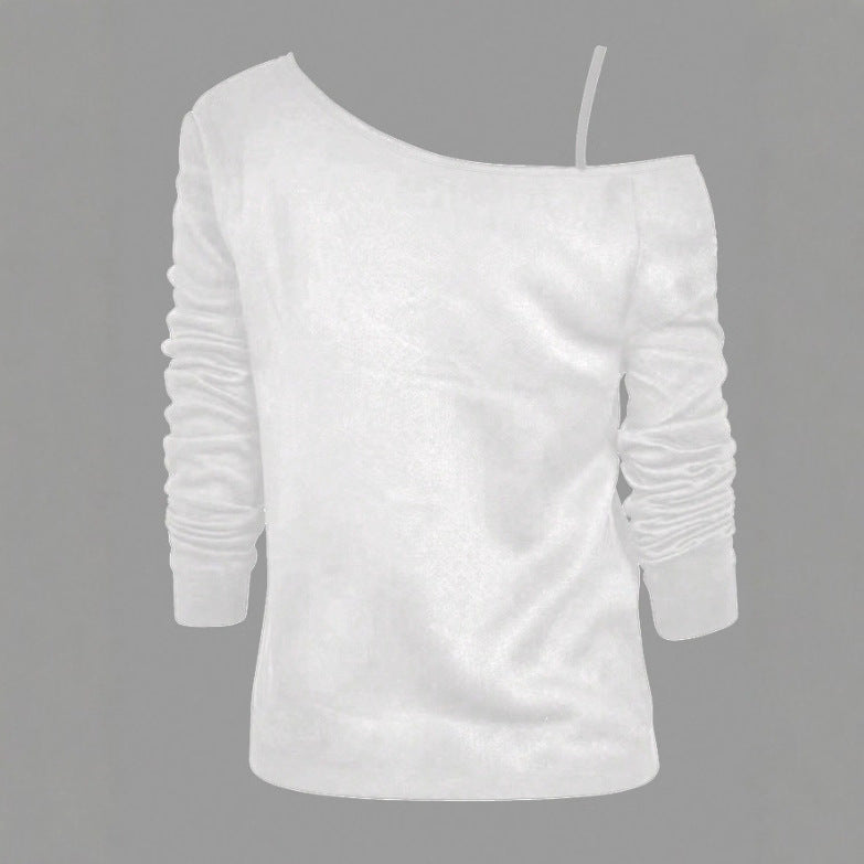T-shirt long à manches asymétriques et décolleté off-shoulder pour femmes avec impression de lèvres double, coupe oversize décontractée et mélange de coton doux Echo Archiv