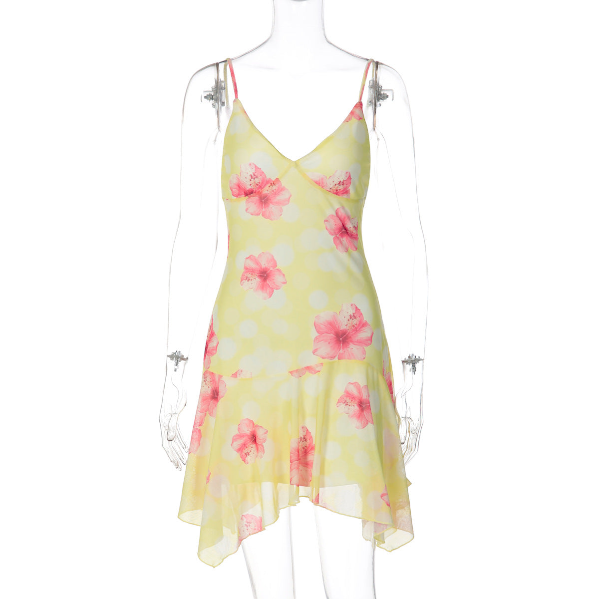 Robe spaghetti ludique pour femmes avec ourlet asymétrique R&B