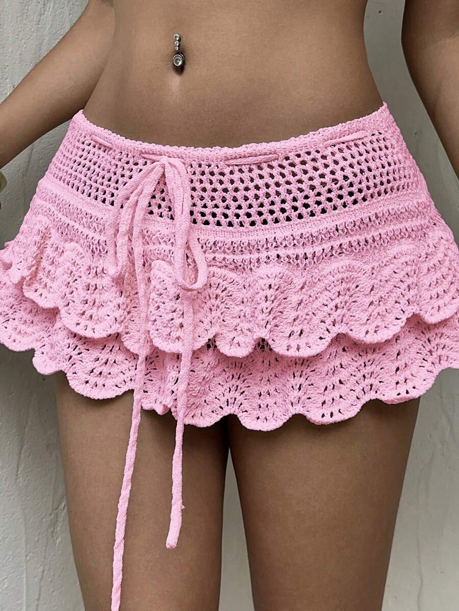 Jupe d'été asymétrique en crochet pour femmes R&B