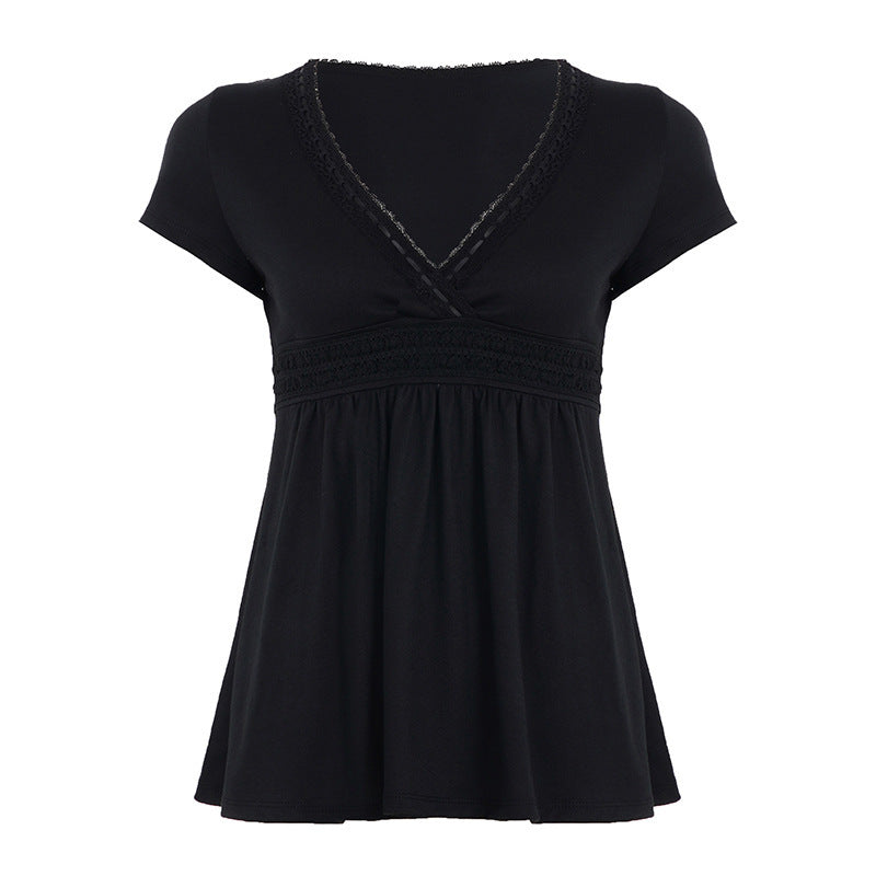 Robe d'été décontractée pour femmes avec décolleté en V et ornements en dentelle R&B