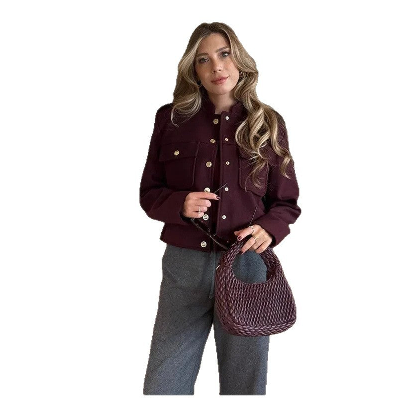 Veste Cropped Femme à la Mode avec Poches