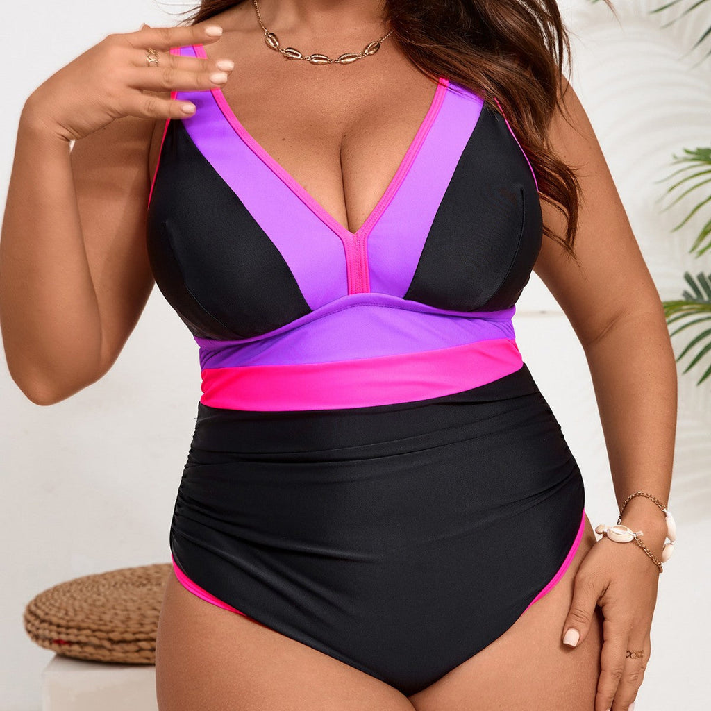 Maillot de bain femme taille haute avec décolleté en V et design color block Echo Archiv