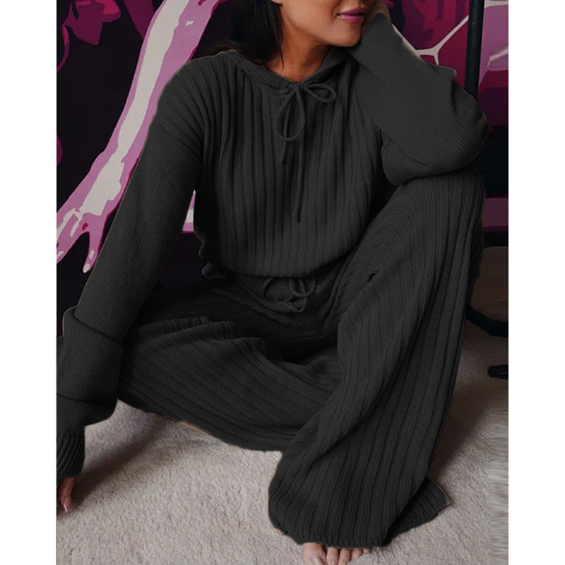 Ensemble de Loungewear en Tricot Côtelé pour Femmes avec Sweat à Capuche et Pantalon Large à Cordon Echo Archive